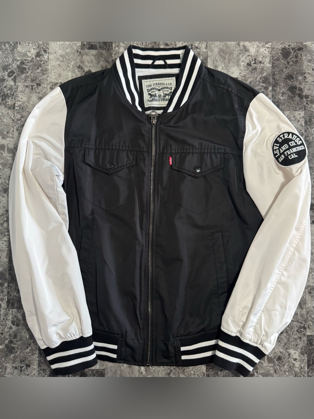 Levi's Black Body White Sleeves Varsity Jacket